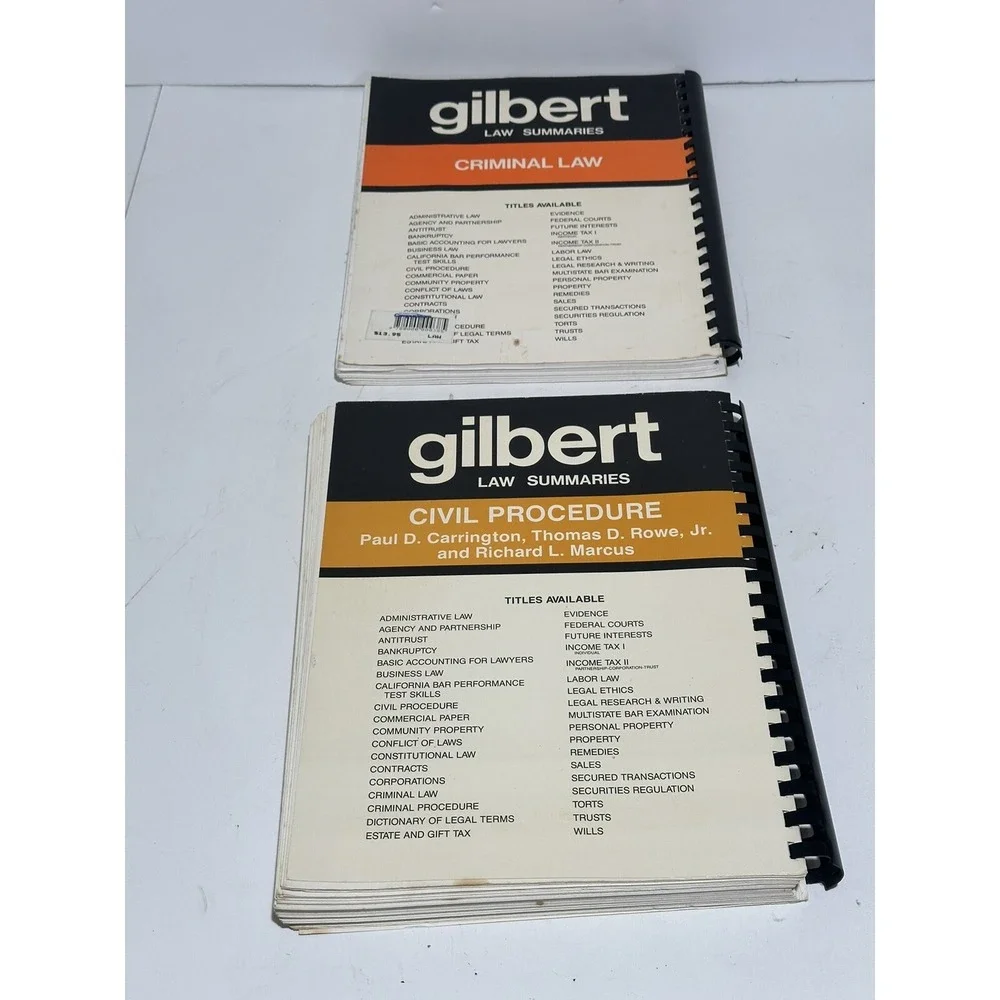 2x Gilbert Law Summaries: Criminal Law + Civil peocedures 1988-89 vintage books
